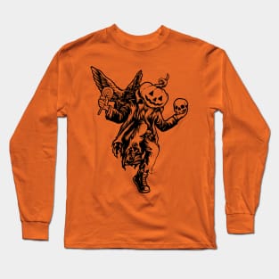 Punk Jack O Lantern Dancing Halloween Pumpkin with Crow Long Sleeve T-Shirt